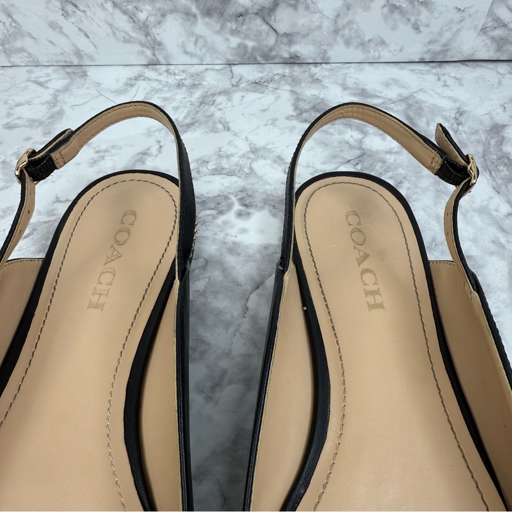 COACH Vae Skimmer Studded Slingback Flats Black  Leather Women’s Sz 10B - Picture 10 of 16